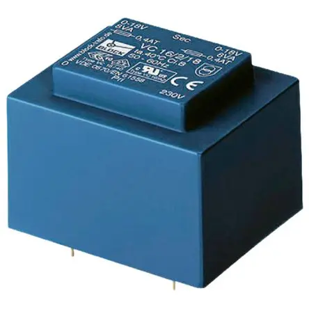 Produktfoto 1 von Block Printtrafo, Trafo 230 V ac / 2 x 24 V ac 2 Ausg. 10 VA 51 mm x 34.6mm x 43 mm 280 g Stift