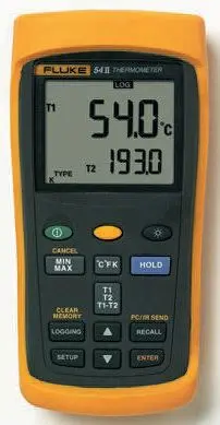Produktfoto 1 von Fluke Digitales Thermometer, 54 II B, Verdrahtet, 2 bis 1767 °C ±0.3 K max, Messelement Typ Typ E, K, Typ R, Typ J, Typ