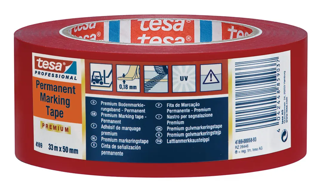 Produktfoto 1 von Tesa 4169 Markierungsband Rot, Stärke 0.18 mm, 50 mm x 33 m