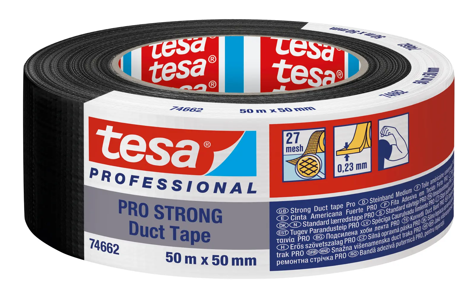Produktfoto 1 von Tesa Tesa 4662 74662 Panzerband, Polyethylen Schwarz, 0.23 mm x 50 mm x 50 m Polyethylen