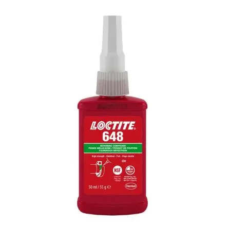 Produktfoto 1 von Loctite Loctite 648 Fügeklebstoff, Hoch Flüssig Grün Urethanmethacrylat, Flasche 50 ml, 175 °C, -55 °C