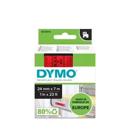 Produktfoto 1 von Dymo Beschriftungsband Schwarz für Dymo, mobiles Etikettiergerät, Dymo 500TS auf Rot 7 m 24 mm