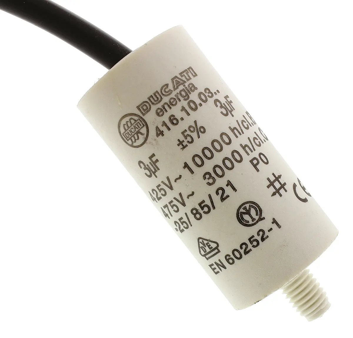 Produktfoto 1 von Ducati Energia 4.16.10 Folienkondensator 500V ac 3 μF ±5 %, Mit Gewindebolzen Raster 11 mm