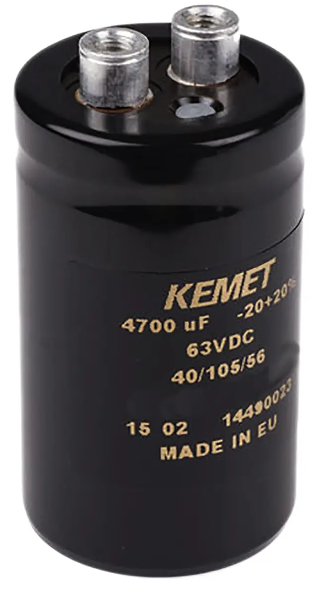 Produktfoto 1 von KEMET ALS40, Schraub Aluminium-Elektrolyt Kondensator 4700μF ±20% / 100V dc, Ø 36mm x 105mm x 105mm, bis 105°C