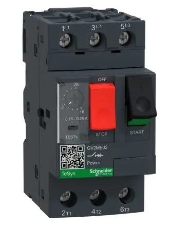 Produktfoto 1 von Schneider Electric GV2ME Motorschutzschalter, 0.16A, 0.25 A Schutzschalter 690V 89mm x 45 mm Motorschutzschalter mit