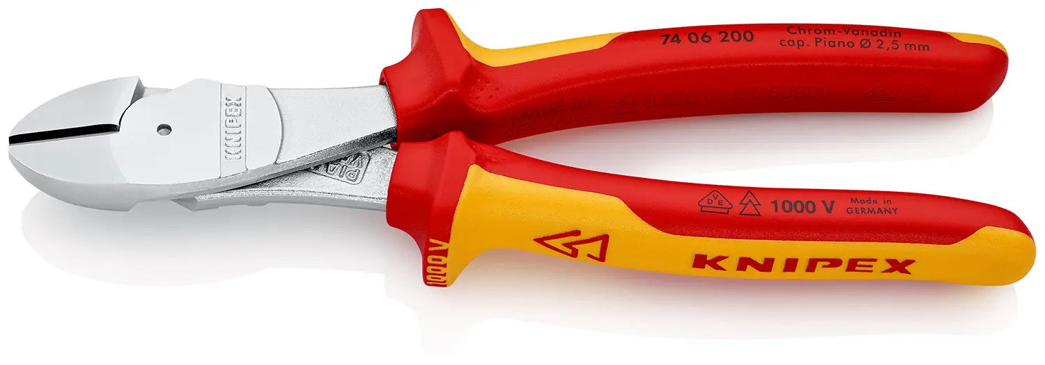 Produktfoto 1 von Knipex Knipex VDE 1000V zugelassen Mit abgeflachter Kante Seitenschneider 200 mm / Backen 10mm, Schneidleistung 4.2 mm