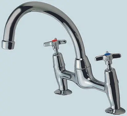 Produktfoto 1 von Pegler Yorkshire Wasserhahn Drehgriff, Zweiwege-Spültischmischer mit Säulenmuster Messing Verchromt BSP 10 bar