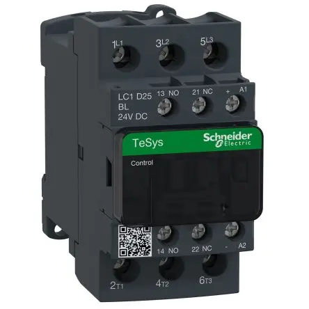 Produktfoto 1 von Schneider Electric TeSyS D Schütz 24V dc-Spule, 3-polig, 690V ac / 25 A 24V dc 11 kW 3 Schließer Motorsteuerung,