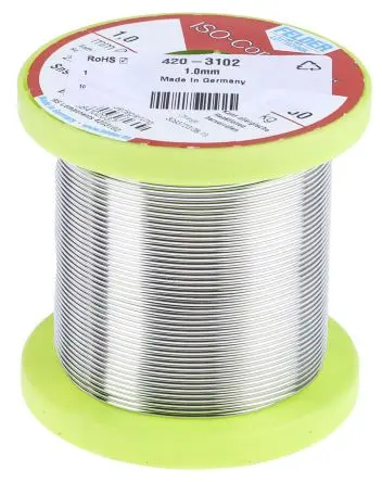Produktfoto 1 von Felder Lottechnik Draht Lötzinn bleifrei 95.5 %Sn 0 %Pb 0.7 %Cu 3.8 %Ag, 217 °C, Ø 1 mm / 250 g