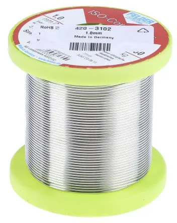 Produktfoto 1 von Felder Lottechnik Draht Lötzinn bleifrei 95.5 %Sn 0 %Pb 0.7 %Cu 3.8 %Ag, 217 °C, Ø 1 mm / 250 g
