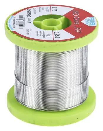 Produktfoto 1 von Felder Lottechnik Draht Lötzinn bleifrei 95.5 %Sn 0 %Pb 0.7 %Cu 3.8 %Ag, 217 °C, Ø 0.75 mm / 250 g