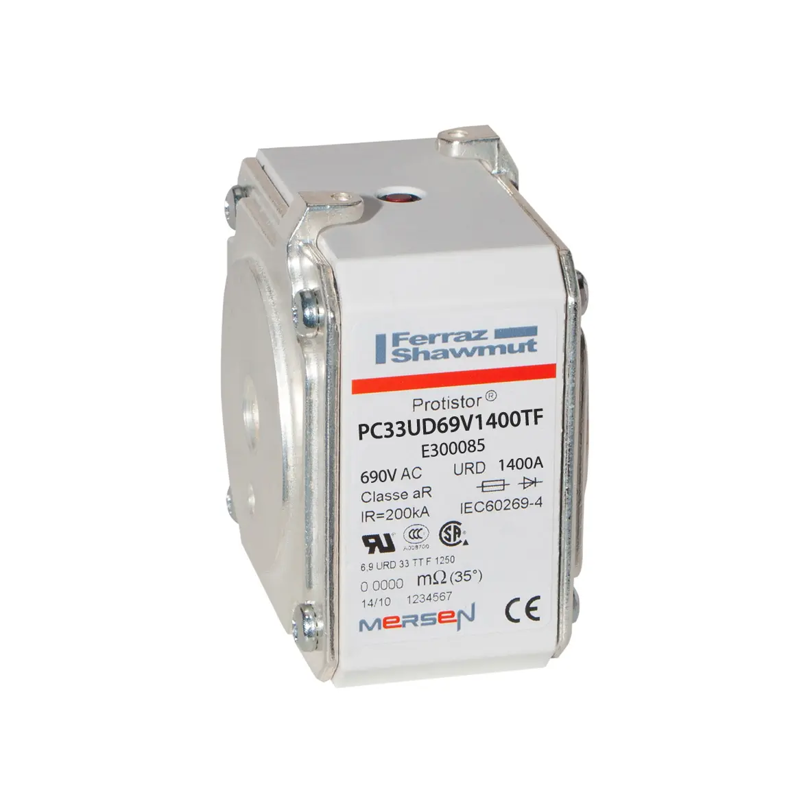 Produktfoto 1 von Mersen Kontaktesicherung für quadratische Körper Typ 33, 1.4 kA FF 700 V
