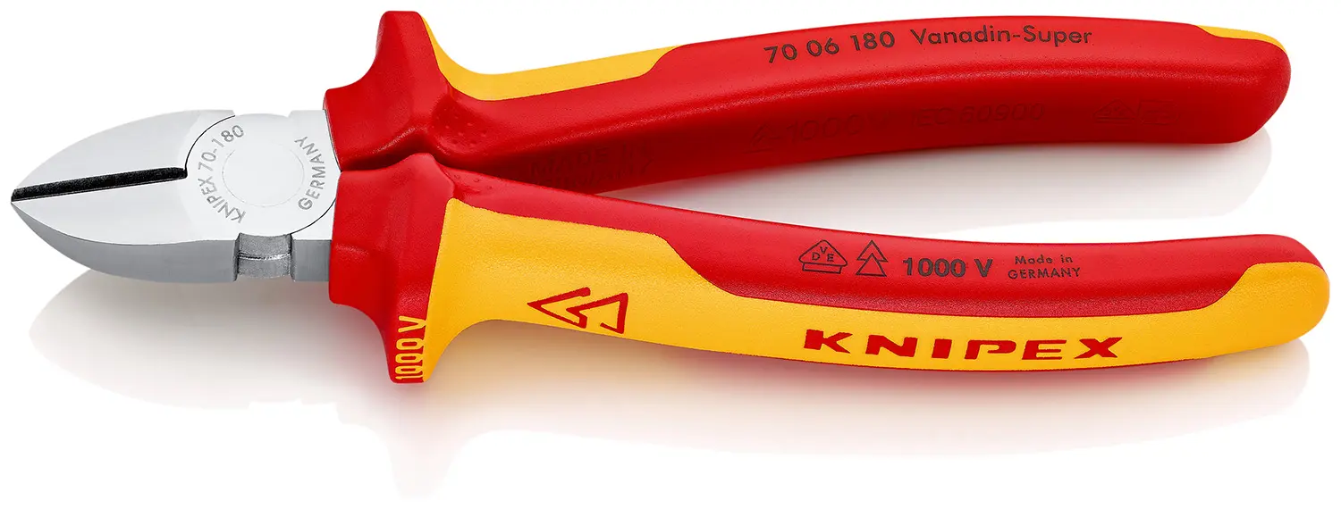 Produktfoto 1 von Knipex Knipex VDE 1000V zugelassen Mit abgeflachter Kante Seitenschneider Schließer (NO) 180 mm / Backen 10mm,