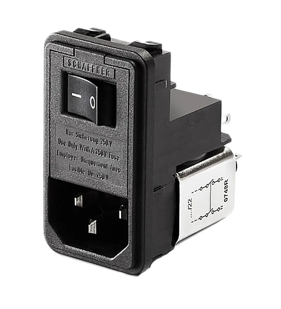 Schaffner IEC/EN 60939  IEC Filter Stecker, 250 V ac / 2A, Snap-In / Lötanschluss