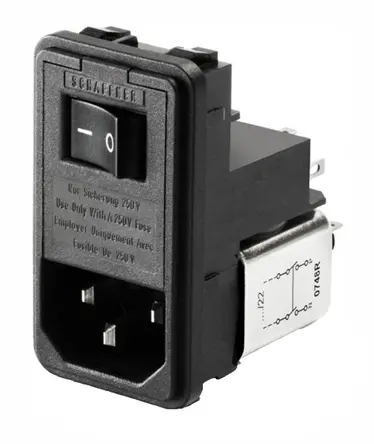 Schaffner 4A IEC/EN 60939 IEC Filterung Stecker mit 2-Pol Schalter 5 x 20 mm Sicherung, 250V ac, Frontplattenmontage