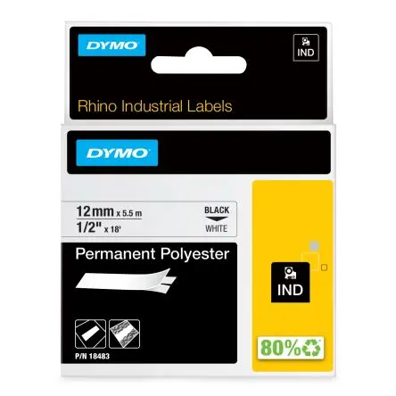 Produktfoto 1 von Dymo Beschriftungsband Schwarz für Rhino 6000, Rhino 5200, Rhino 4200 auf Weiß 5.5 m 12 mm