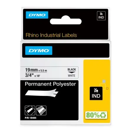 Produktfoto 1 von Dymo Beschriftungsband Schwarz für Rhino 4200 Rhino 5200 Rhino 6000 auf Weiß 5.5 m 19 mm 19 mm