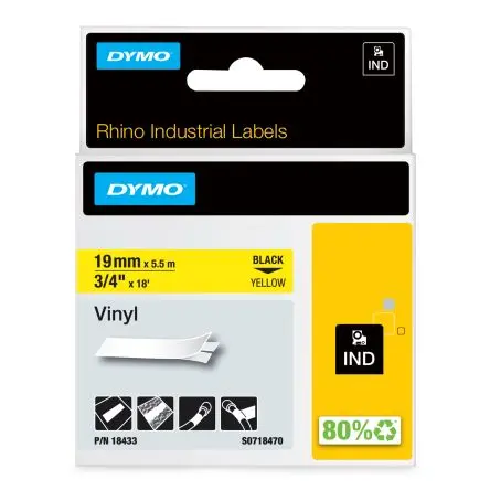 Produktfoto 1 von Dymo Beschriftungsband Schwarz für Rhino 6000, Rhino 5200, Rhino 4200 auf Gelb 5.5 m 19 mm