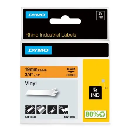 Produktfoto 1 von Dymo Beschriftungsband Schwarz für Rhino 5200, Rhino 6000, Rhino 4200 auf Orange 5.5 m 19 mm