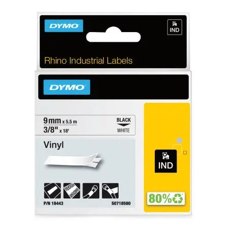 Produktfoto 1 von Dymo Beschriftungsband Schwarz für Rhino 4200, Rhino 6000, Rhino 5200 auf Weiß 5.5 m 9 mm