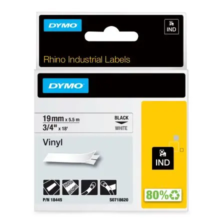 Produktfoto 1 von Dymo Beschriftungsband Schwarz für Rhino 6000, Rhino 4200, Rhino 5200 auf Weiß 5.5 m 19 mm