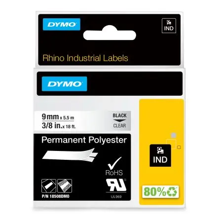 Produktfoto 1 von Dymo Beschriftungsband Schwarz für Rhino 6000, Rhino 4200, Rhino 5200 auf lichtdurchlässig 5.5 m 9 mm