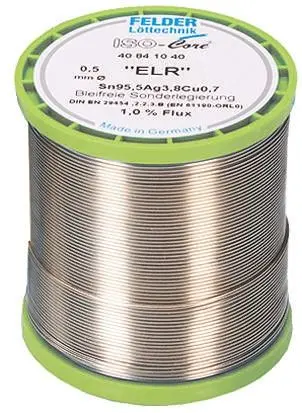 Felder Lottechnik Draht Lötzinn bleifrei 95.5 %Sn 0 %Pb 0.7 %Cu 3.8 %Ag, 217 °C, Ø 0.5 mm / 250 g