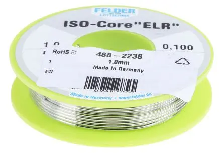Felder Lottechnik Draht Lötzinn bleifrei 95.5 %Sn 0 %Pb 0.7 %Cu 3.8 %Ag, 217 °C, Ø 1 mm / 100 g