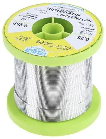Produktfoto 1 von Felder Lottechnik Draht Lötzinn bleifrei 95.5 %Sn 0 %Pb 0.7 %Cu 3.8 %Ag, 217 °C, Ø 0.75 mm / 250 g