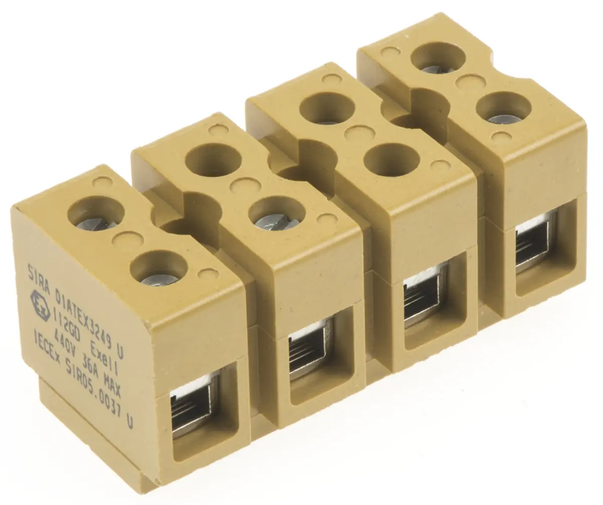 Produktfoto 1 von Weidmüller SAK Messing Edelstahl Melamin Klemmblock ohne Sicherung 41A Beige 4-polig Schraubbefestigung 22/10 AWG
