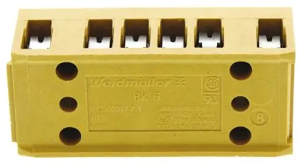 Produktfoto 1 von Weidmüller SAK Messing Edelstahl Melamin Klemmblock ohne Sicherung 32A Beige 6-polig Schraubbefestigung 12AWG, 22 AWG