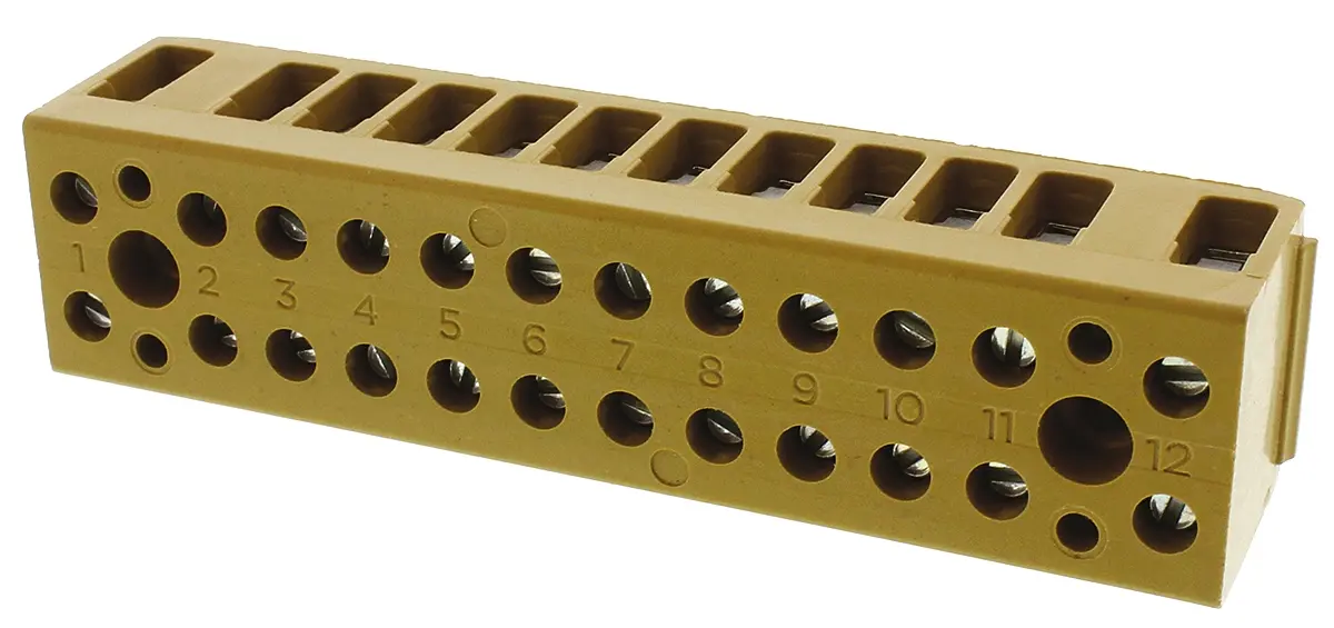 Produktfoto 1 von Weidmüller SAK Messing Edelstahl Melamin Klemmblock ohne Sicherung 32A Beige 12-polig Schraubbefestigung 22/12 AWG