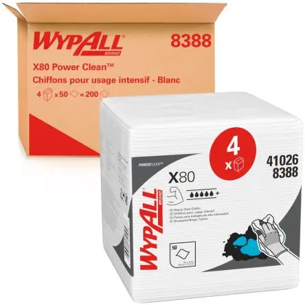 Produktfoto 1 von WYPALL Power Clean Heavy Duty Cloths 8388 Reinigungstuch für Industrielle Reinigung Viertelfalz Trocken 50 pro Paket