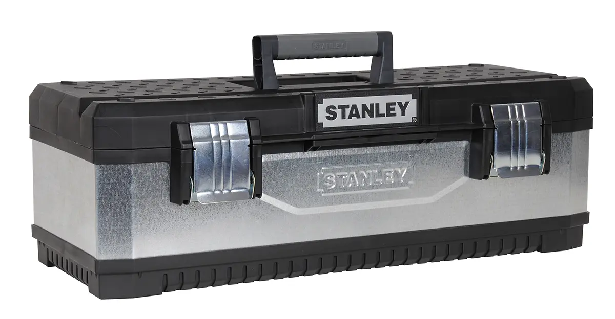 Stanley Kunststoff Werkzeugbox Schwarz, Silber, L. 66 cm B. 22.2 cm H. 29 cm, 3.2 kg, Metall Schloss