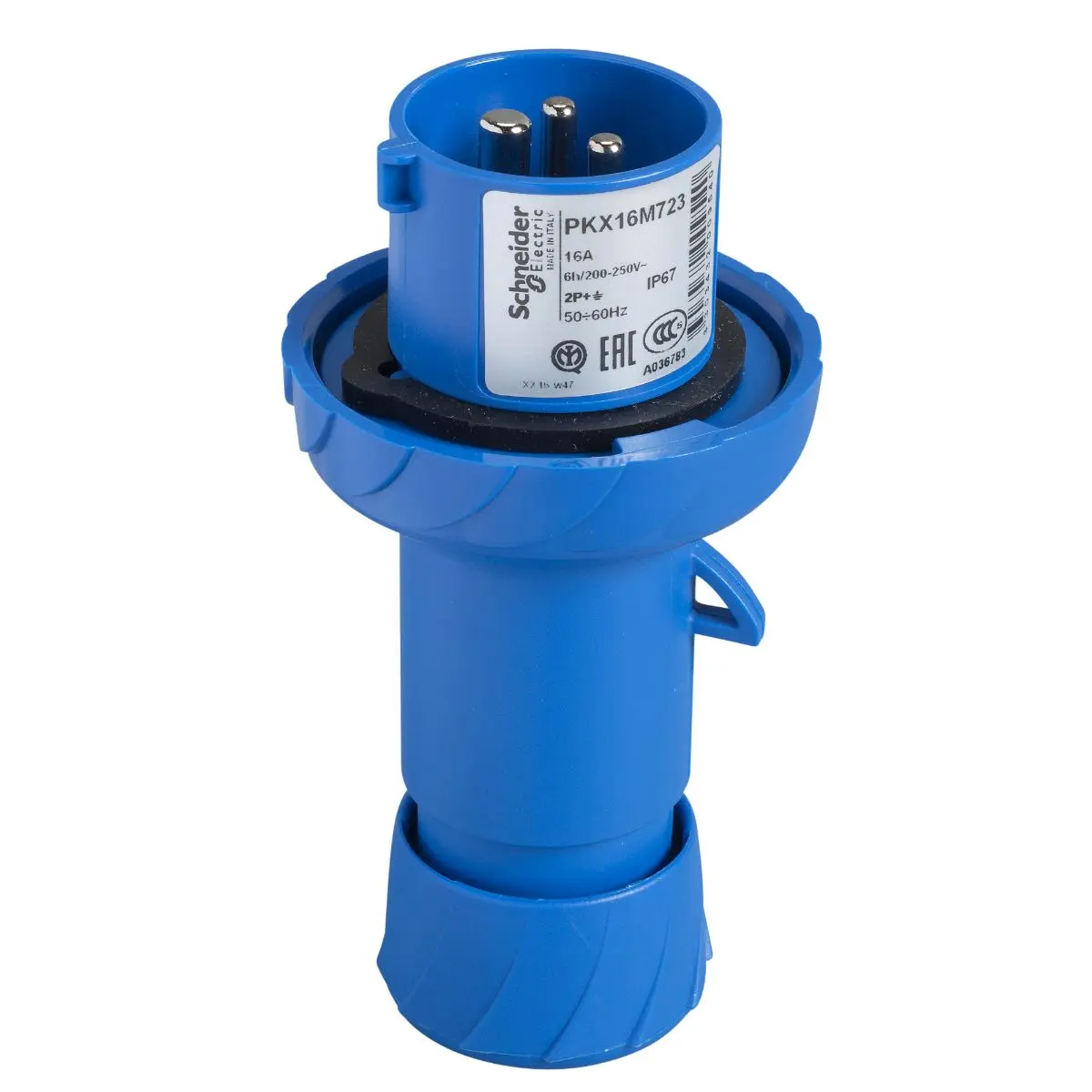 Produktfoto 1 von Schneider Electric Mureva Leistungssteckverbinder Blau 2P+PE, 230V, Kabel Gerade IP67 16A