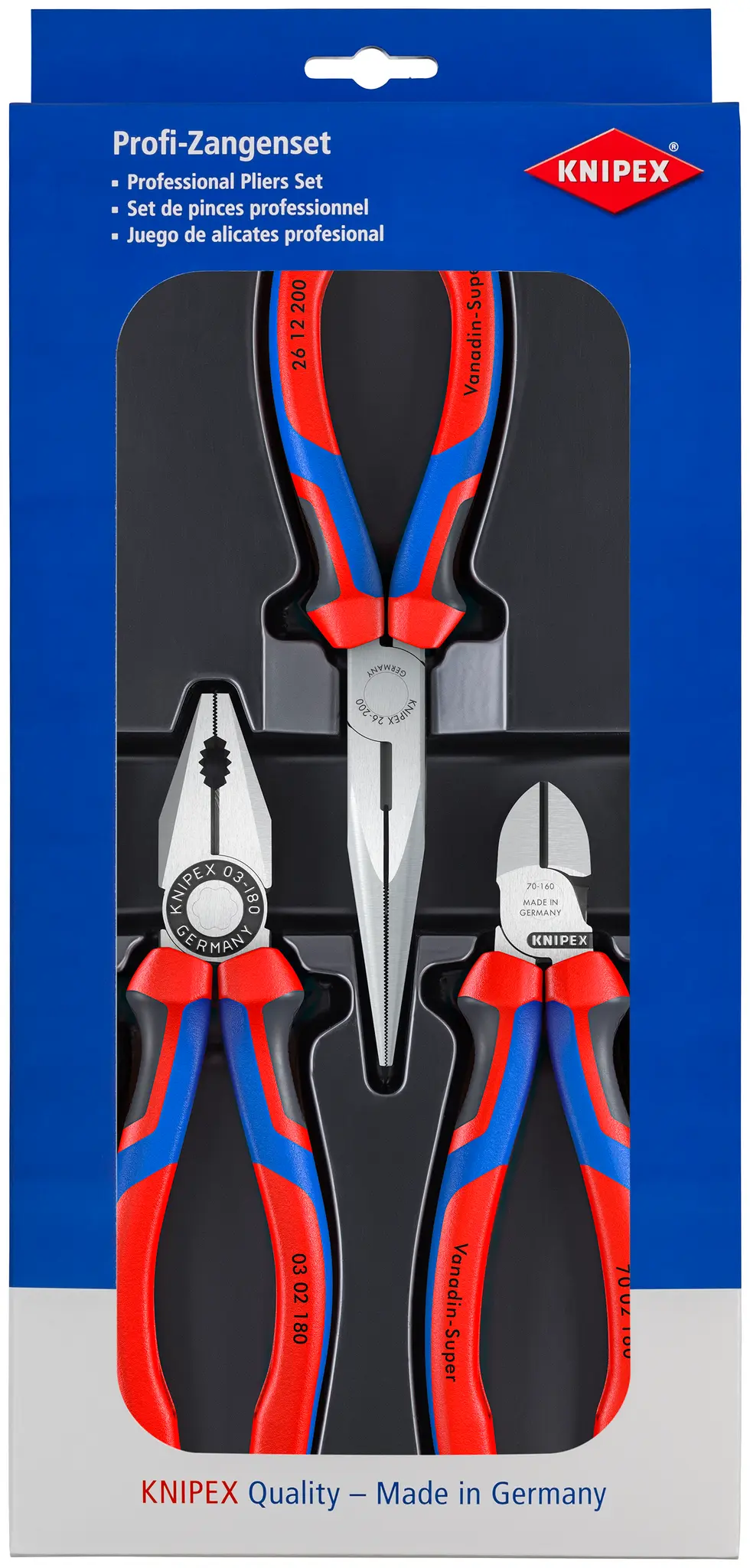 Produktfoto 1 von Knipex Zangensatz Gerade 3 Stk. 185 mm Kombizange, Seitenschneider, Spitzzange