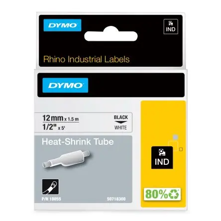 Produktfoto 1 von Dymo DYMO Wärmeschrumpfschlauch, Polyolefin Weiß, Ø 12 mm Schrumpfrate 3:1, Länge 1.5m