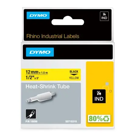 Produktfoto 1 von Dymo DYMO Wärmeschrumpfschlauch, Polyolefin Gelb, Ø 12 mm Schrumpfrate 3:1, Länge 1.5m