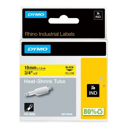 Produktfoto 1 von Dymo DYMO Wärmeschrumpfschlauch, Polyolefin Gelb, Ø 19 mm Schrumpfrate 3:1, Länge 1.5m