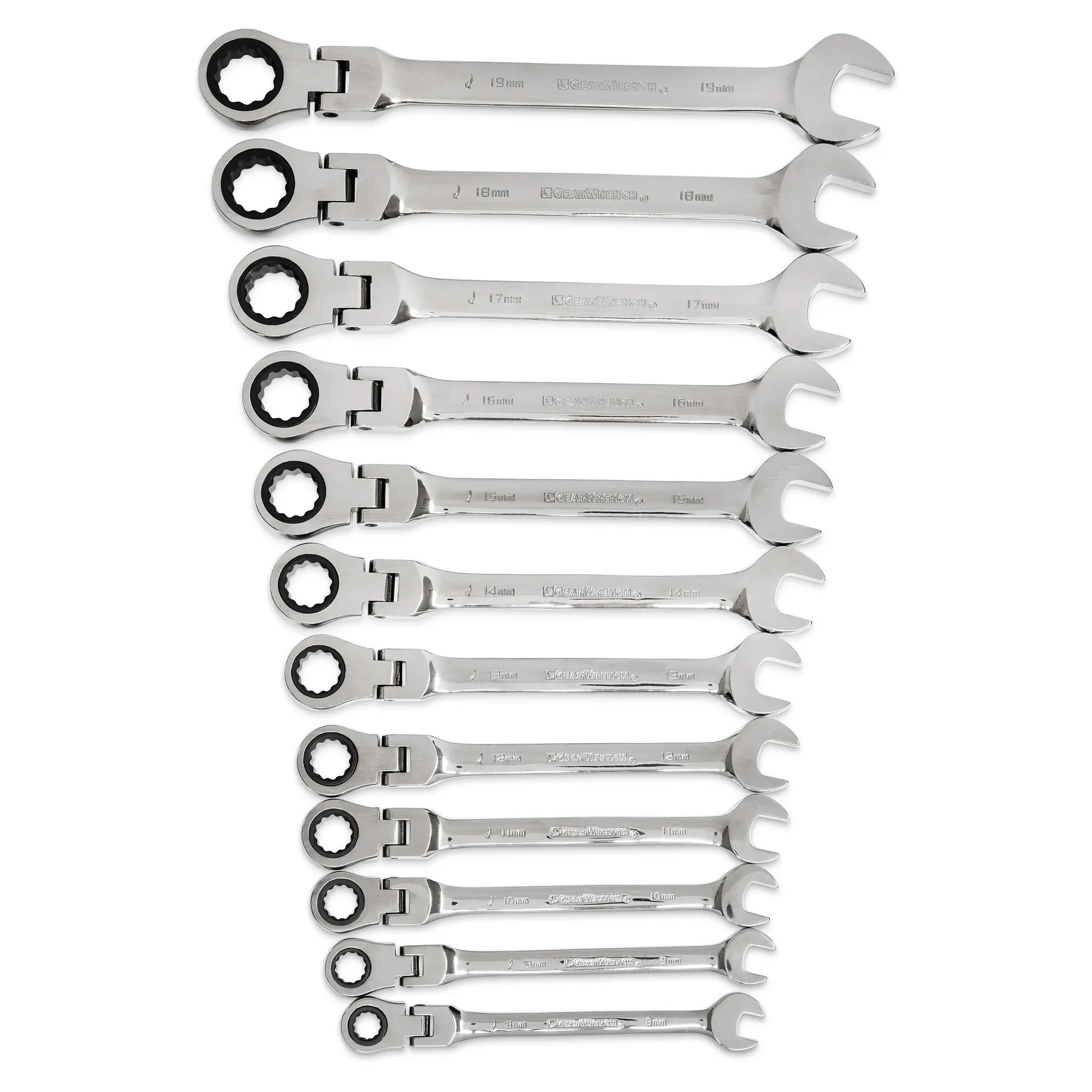 GearWrench Schraubenschlüsselsatz Gelenk Ratschen-Ringmaulschlüssel Kohlenstoffstahl, 12-teilig 8 To 19 mm