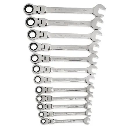 Produktfoto 1 von GearWrench Schraubenschlüsselsatz Gelenk Ratschen-Ringmaulschlüssel Kohlenstoffstahl, 12-teilig 8 to 19 mm