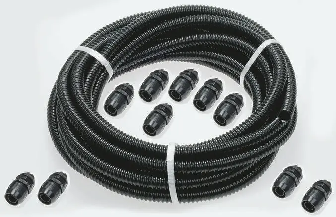 Produktfoto 1 von RS PRO Leerrohr PVC, Ø 20mm nom. Schutzschlauch-Set flexibel, Schwarz x 10m , mit IP-Schutzklasse