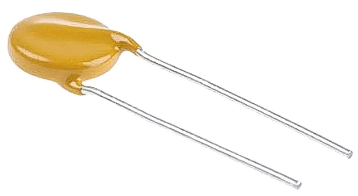 Produktfoto 1 von BC Components VDR Metalloxid-Varistor, 160 pF, 390 V / 10 A 650 V, 1.2 kA max., Ø 9 mm, 4.9 mm, L. 35 mm