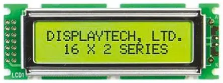 Produktfoto 1 von Displaytech Monochrom LCD, Alphanumerisch LED Gelb 2 x 16, Hintergrund Grün, Parallel Interface