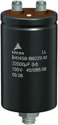 Produktfoto 1 von EPCOS B41458, Schraub Aluminium-Elektrolyt Kondensator 22000μF ±20% / 100V dc, Ø 64.3mm x 105.7mm, +85°C