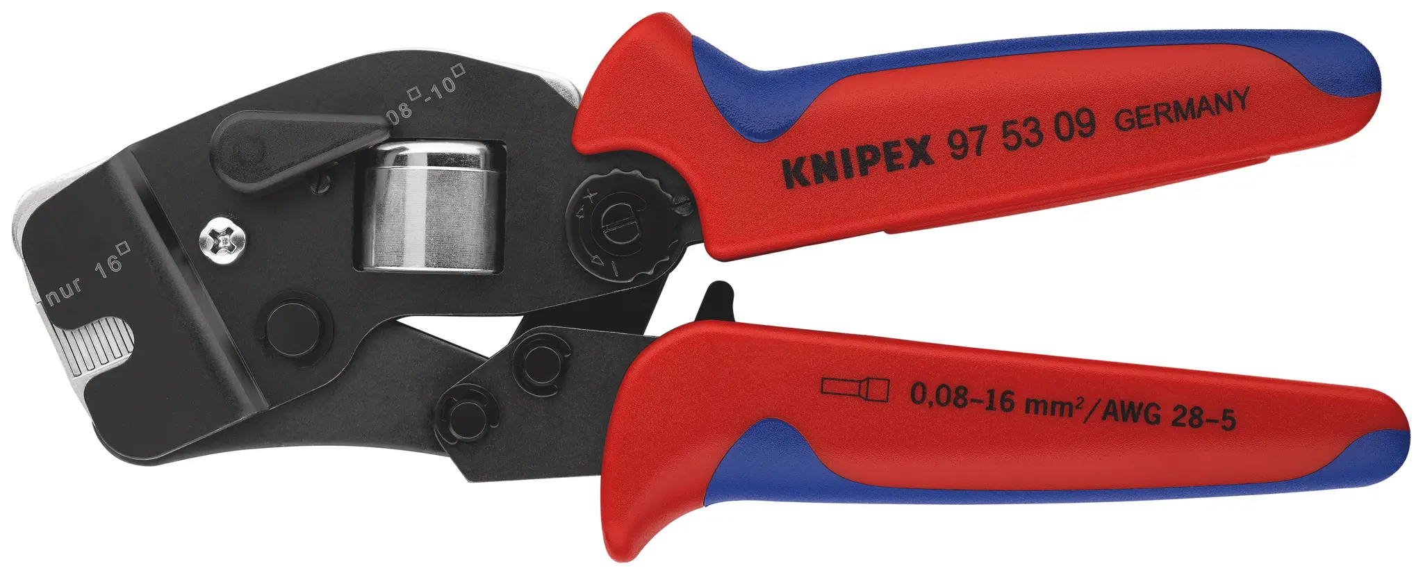 Produktfoto 1 von Knipex Hand Crimpzange, 0.08 → 16mm² / 28 → 6AWG für Aderendhülse, 190 mm