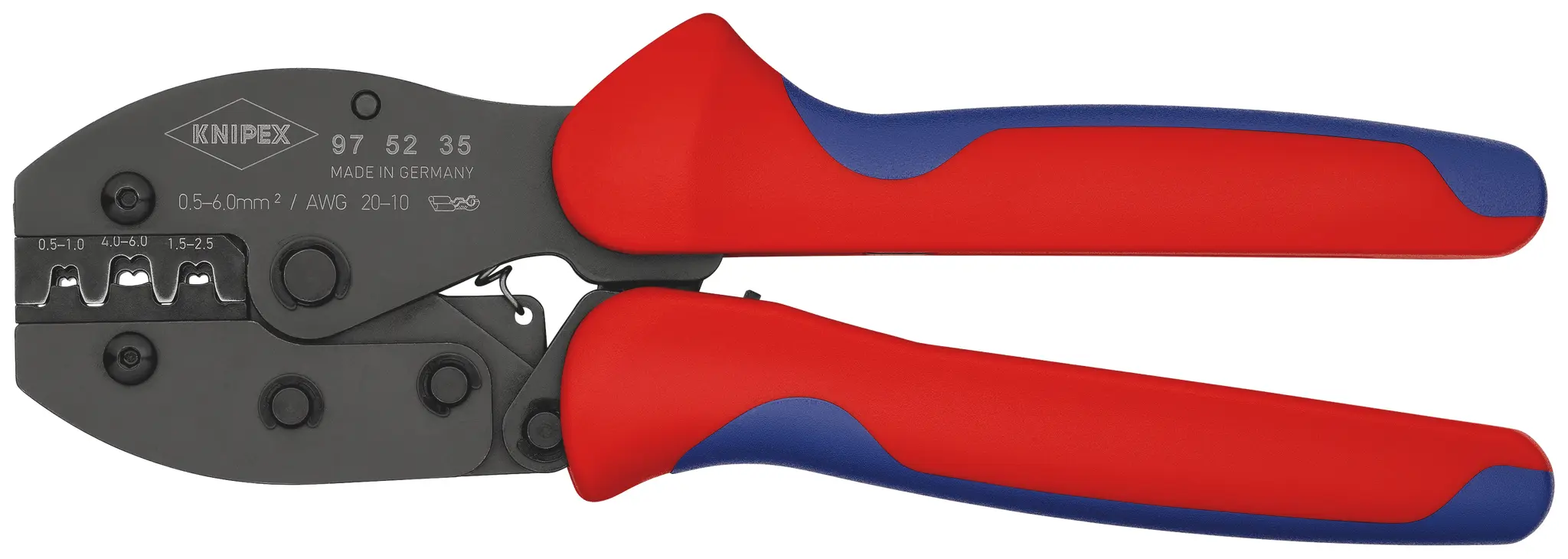 Produktfoto 1 von Knipex PreciForce® Hand Crimpzange, 0.5 → 6mm² / 20 → 10AWG für Nicht isolierte offene