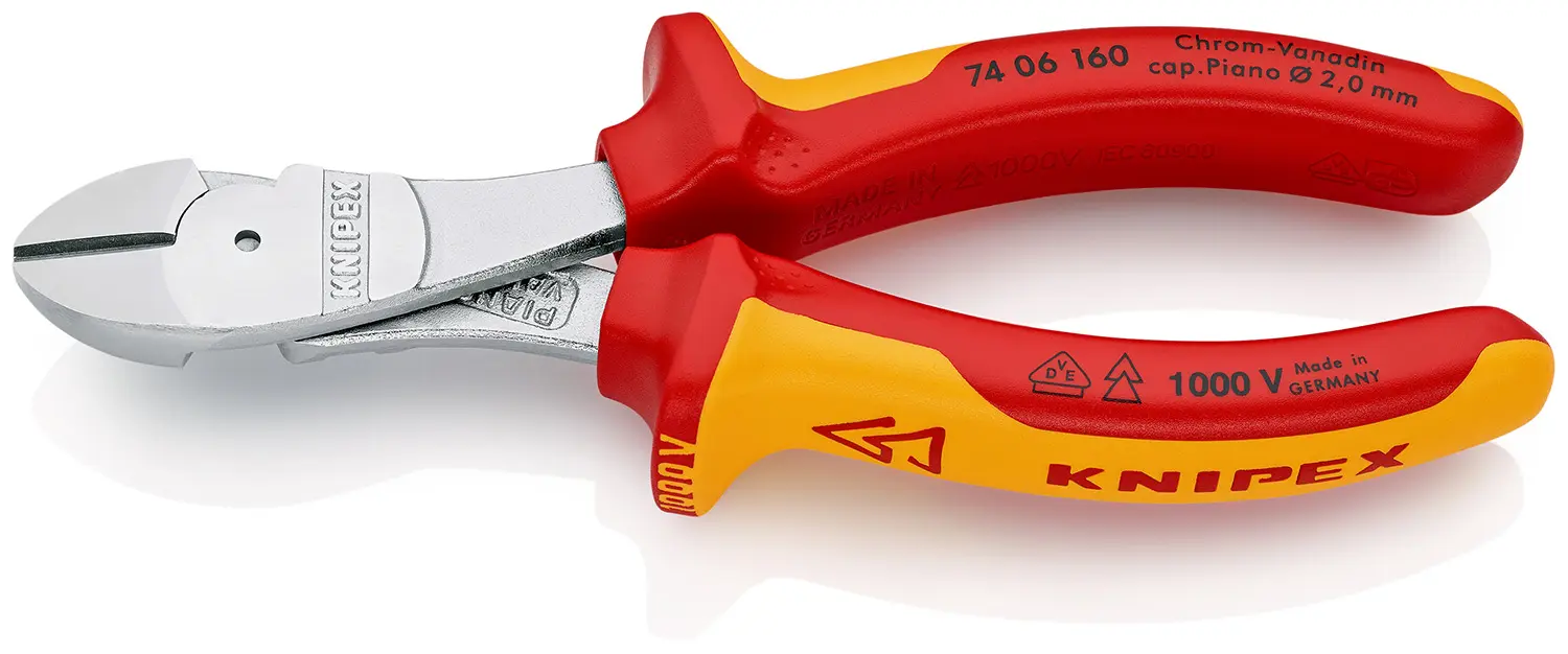 Produktfoto 1 von Knipex Knipex VDE 1000V zugelassen Mit abgeflachter Kante Seitenschneider 160 mm / Backen 10mm, Schneidleistung 3.1 mm