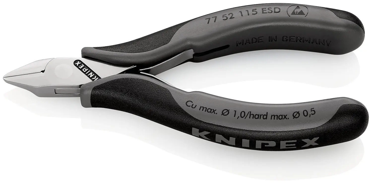 Produktfoto 1 von Knipex Knipex ESD-Sicherheit Mit abgeflachter Kante Seitenschneider Schließer (NO) 115 mm / Backen 10mm, Schneidleistung