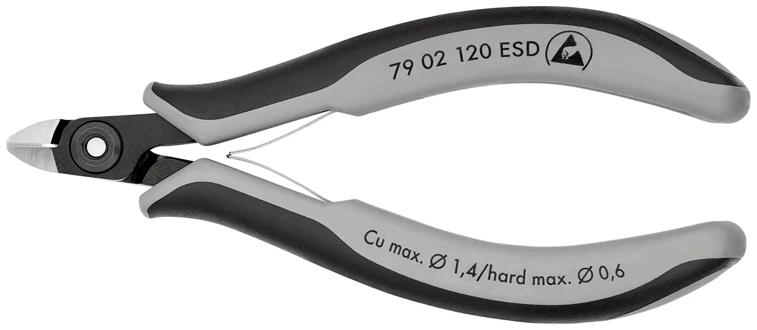 Produktfoto 1 von Knipex Knipex ESD-Sicherheit Mit abgeflachter Kante Seitenschneider Schließer (NO) 120 mm / Backen 9mm, Schneidleistung